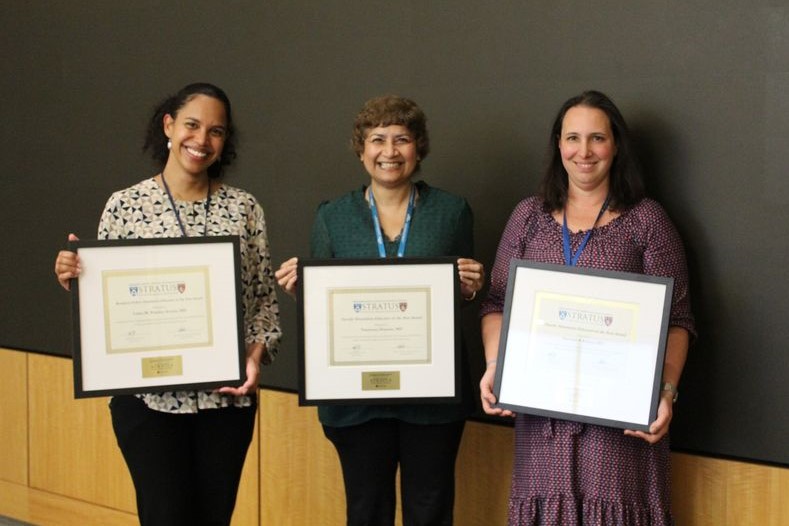 The 2021-2022 Simulation Educators of the Year: Dr. Luisa Paredes Acosta, Dr. Tanzeema Hossain, and Dr. Suzanne Klainer.